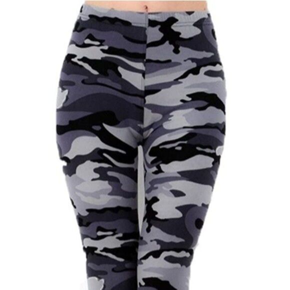 NEW MIX Gray Camo Brushed Leggings (Fits 12-18) - Picture 3 of 5